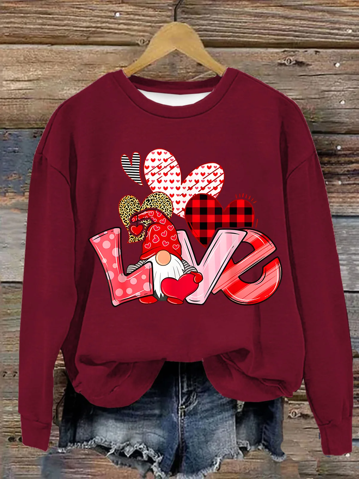 Valentine's Day Gnome Print Casual Sweatshirt