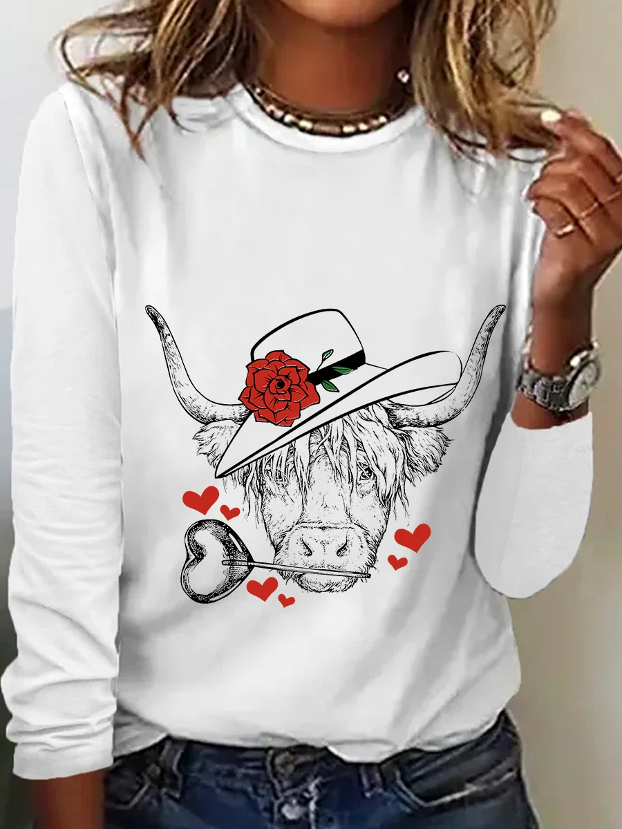 Highland Cow Valentines Day Casual Long Sleeve Shirt