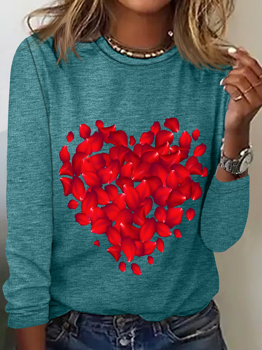 Red Rose Heart Valentine's Day Casual Long Sleeve Shirt