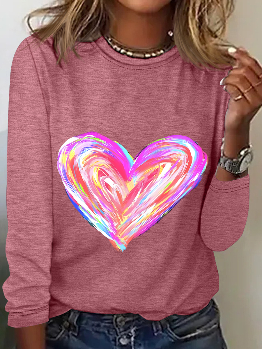 Watercolor Heart Valentines Casual Long Sleeve Shirt