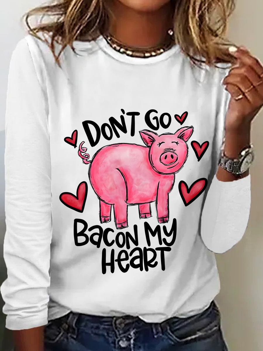 Don't Go Bacon My Heart Valentines Day Casual Long Sleeve Shirt