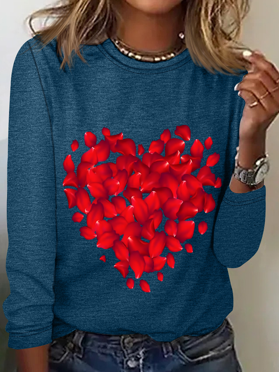 Red Rose Heart Valentine's Day Casual Long Sleeve Shirt