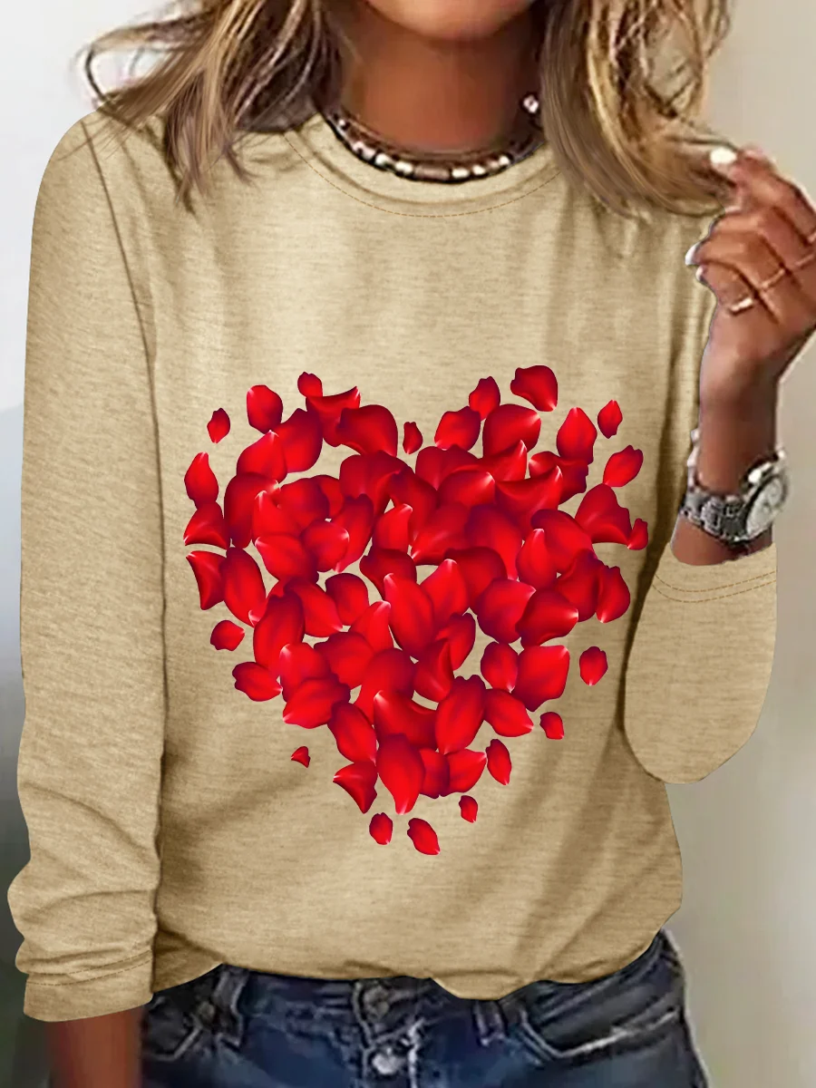 Red Rose Heart Valentine's Day Casual Long Sleeve Shirt