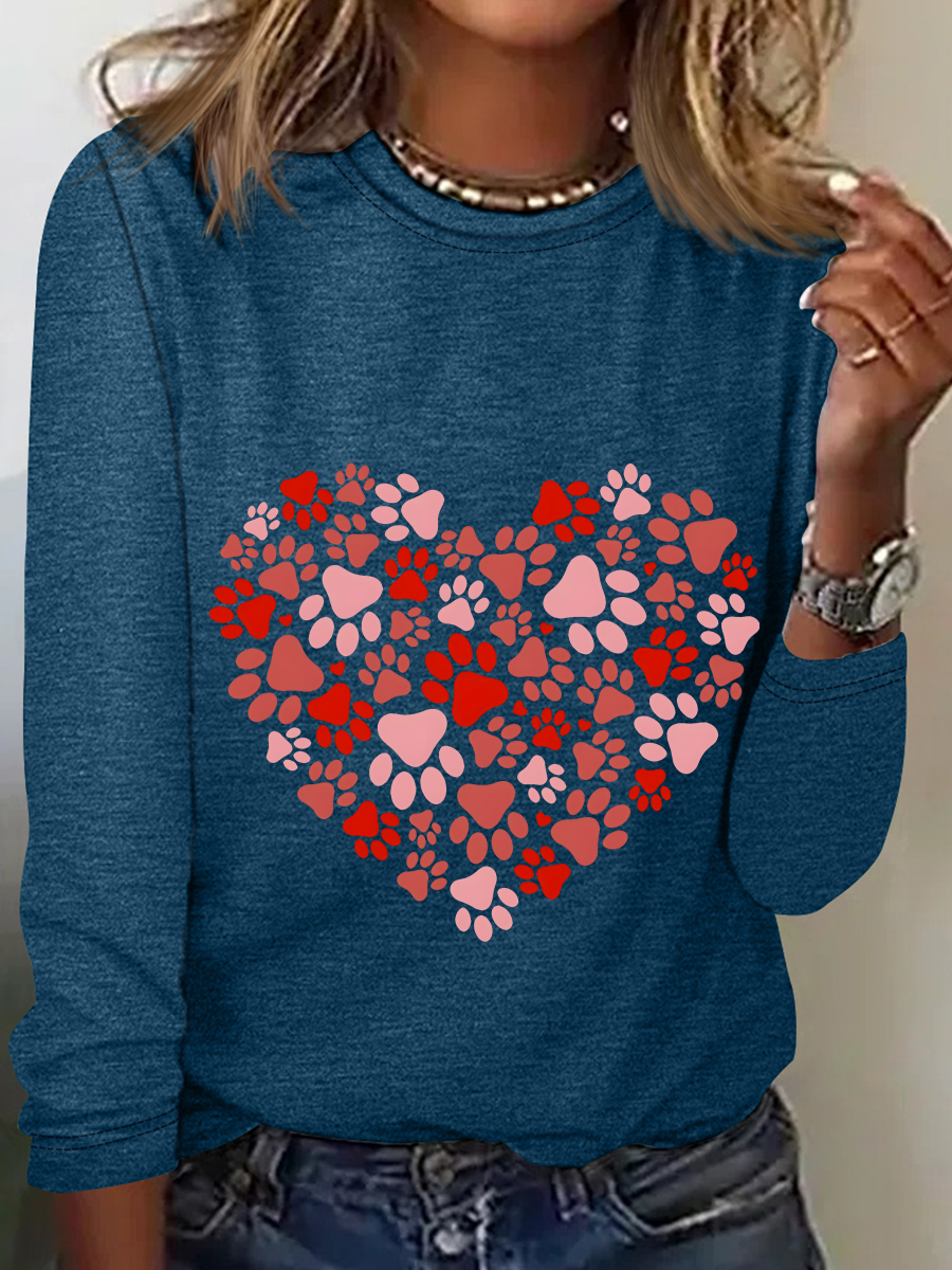 Paw Heart Casual Long Sleeve Shirt