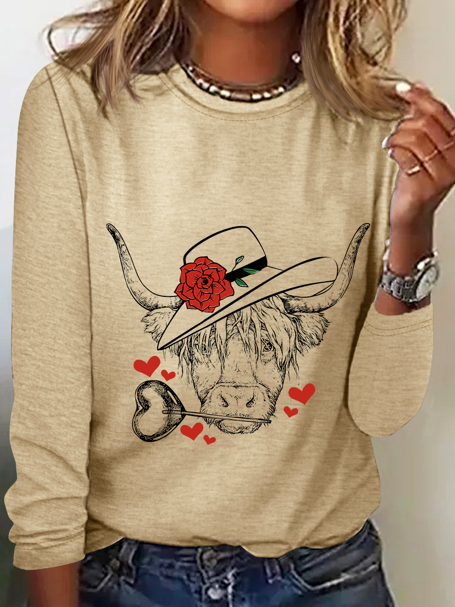 Highland Cow Valentines Day Casual Long Sleeve Shirt