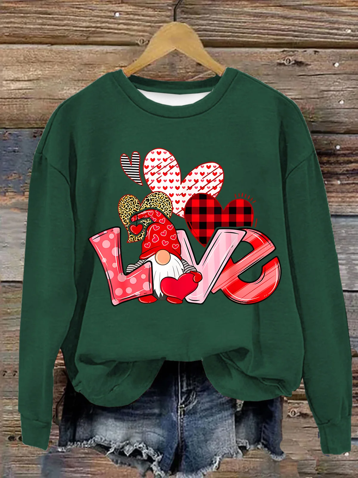 Valentine's Day Gnome Print Casual Sweatshirt