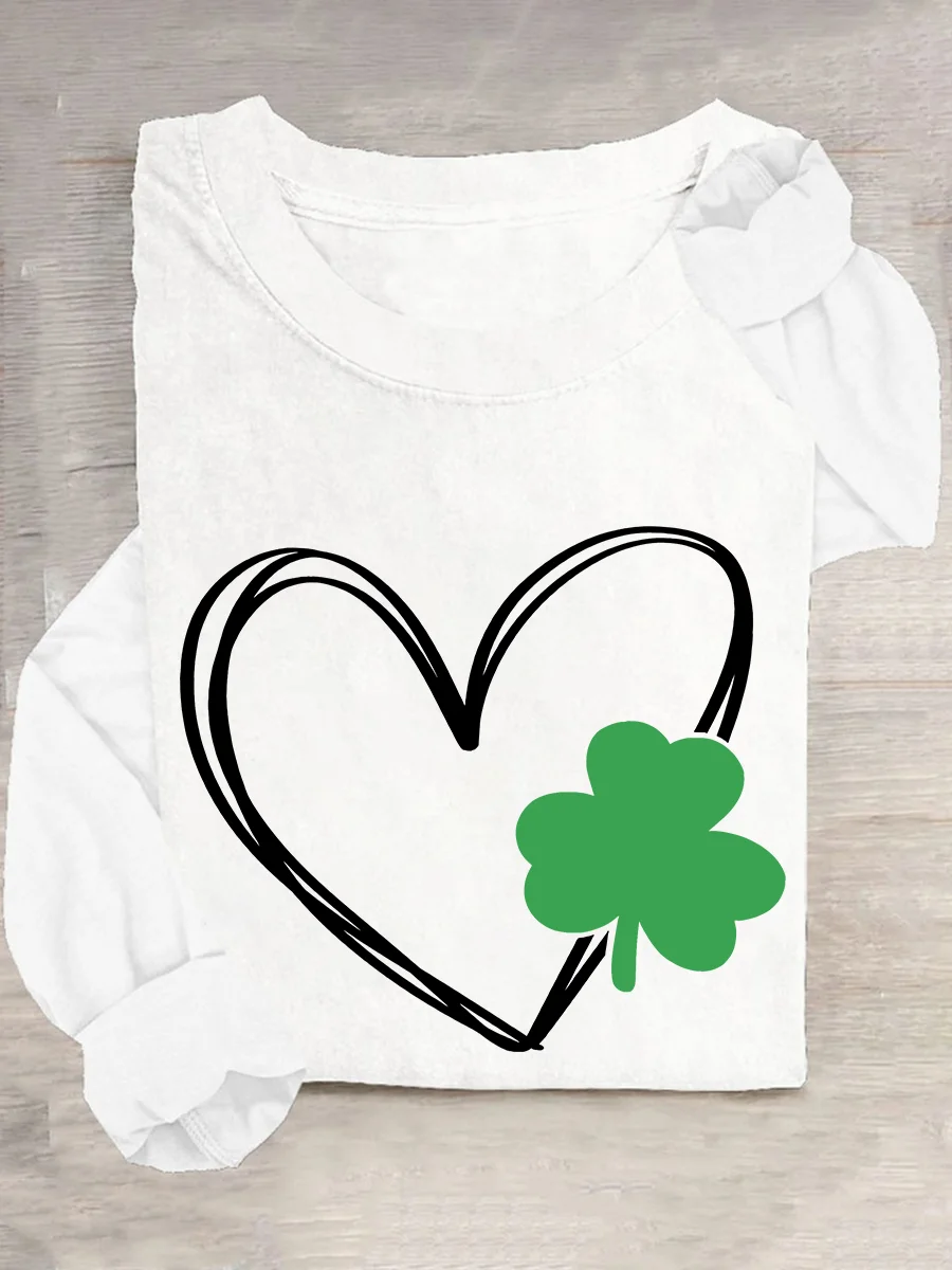 Shamrock Heart Casual Long Sleeve Shirt