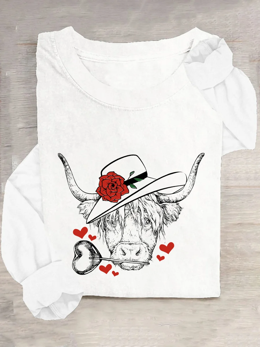 Highland Cow Valentines Day Casual Long Sleeve Shirt