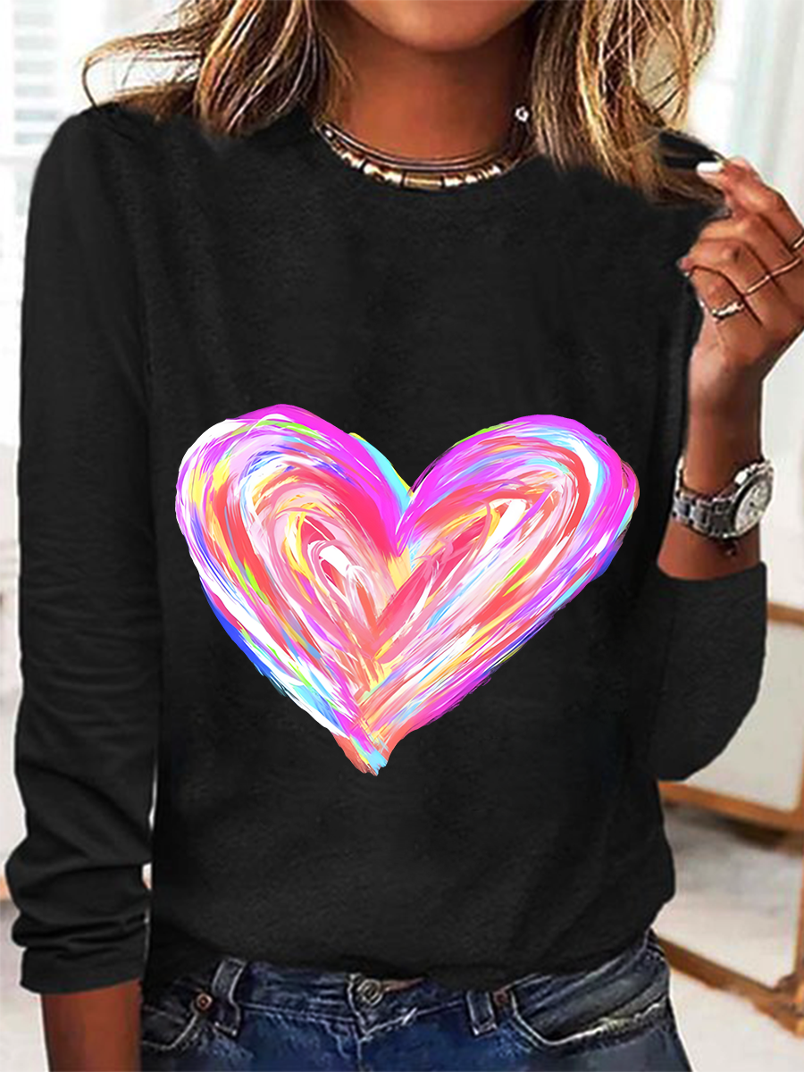 Watercolor Heart Valentines Casual Long Sleeve Shirt