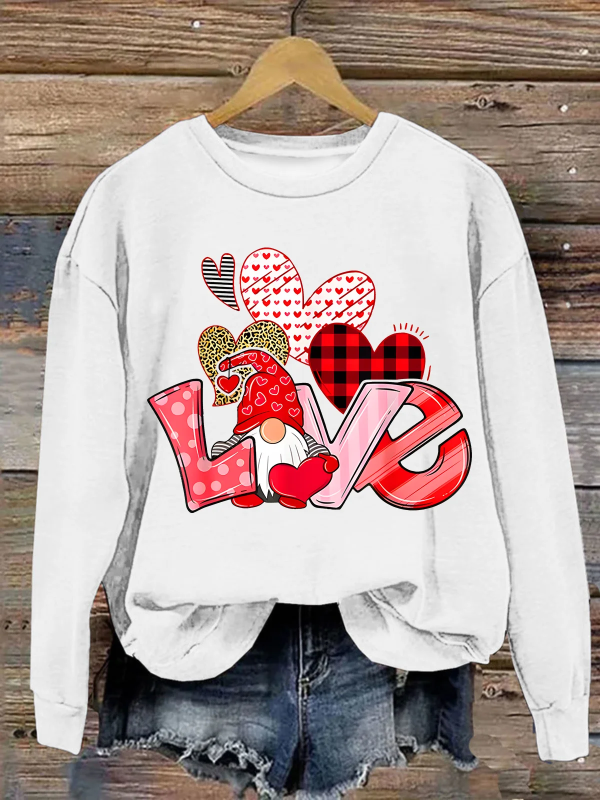 Valentine's Day Gnome Print Casual Sweatshirt