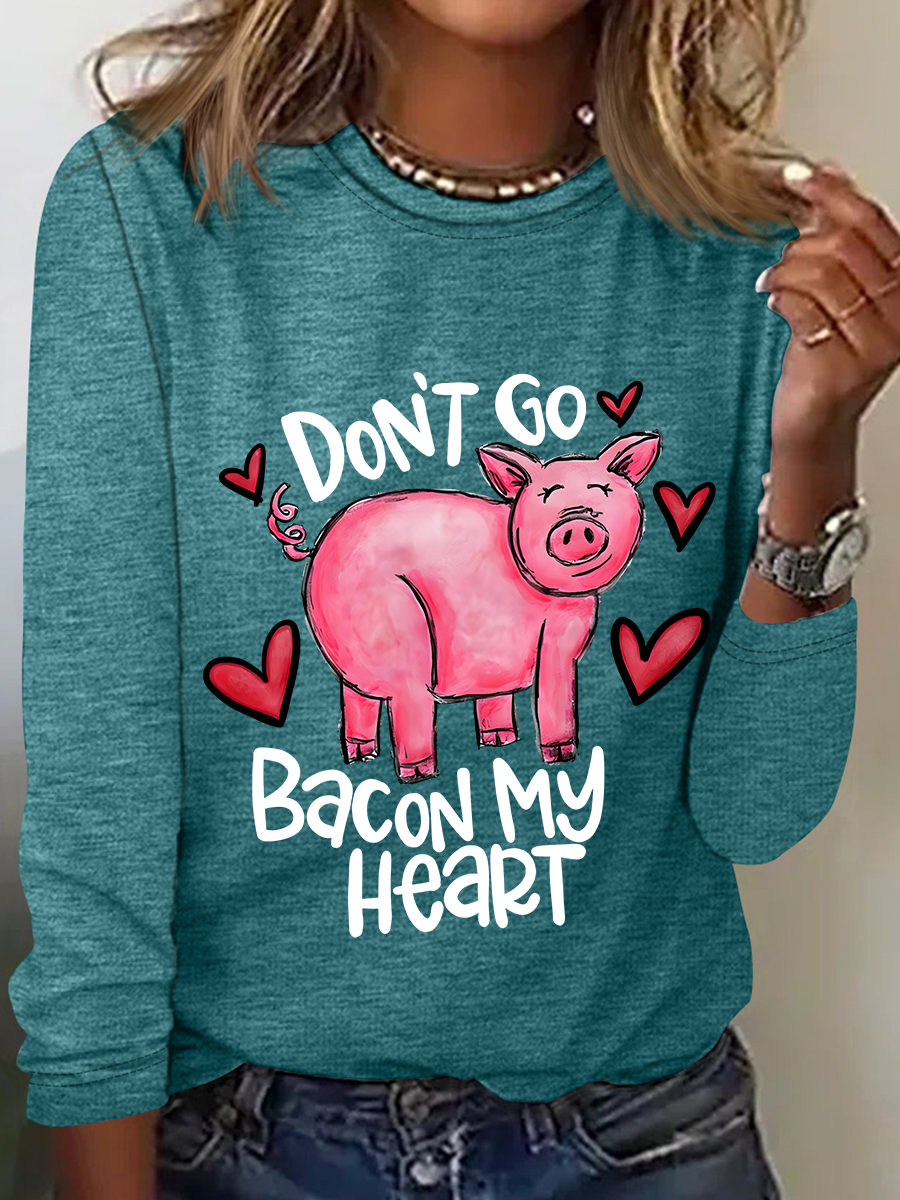 Don't Go Bacon My Heart Valentines Day Casual Long Sleeve Shirt