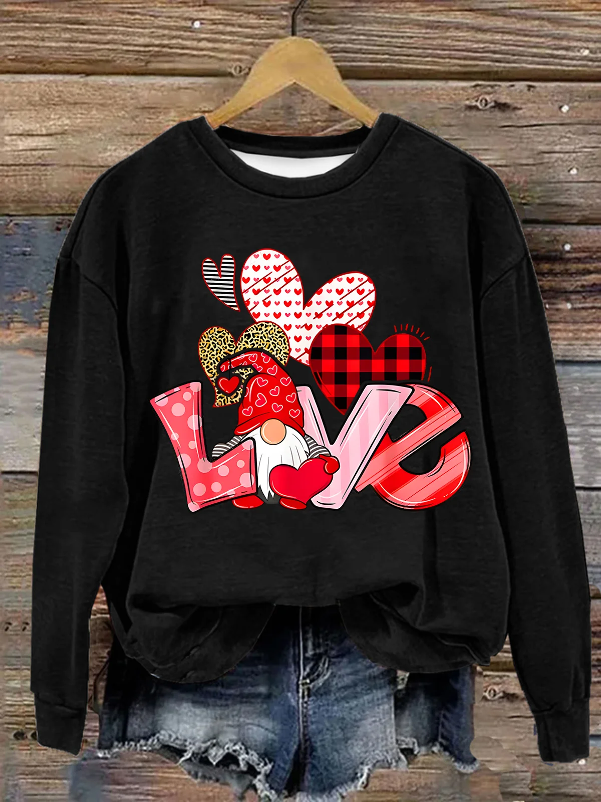 Valentine's Day Gnome Print Casual Sweatshirt