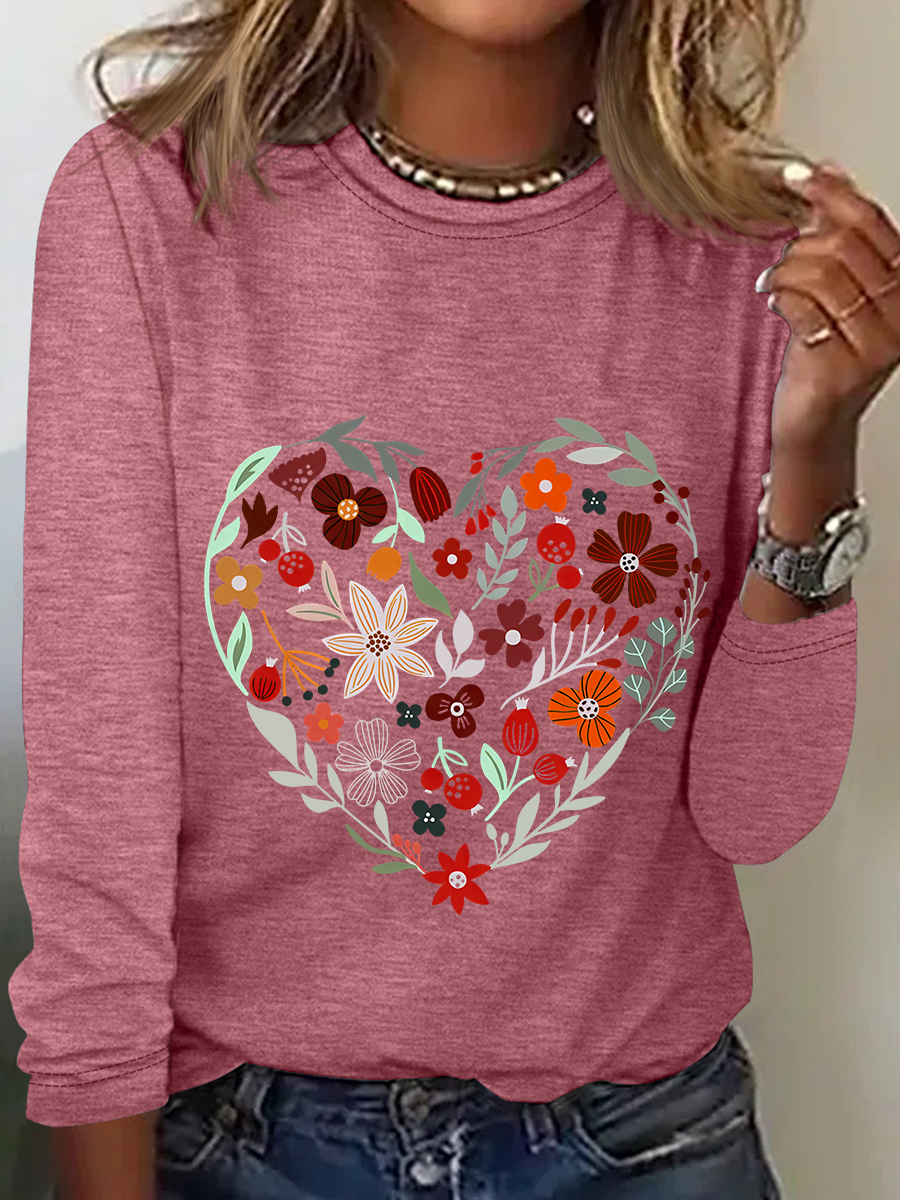 Flower Heart Casual Long Sleeve Shirt