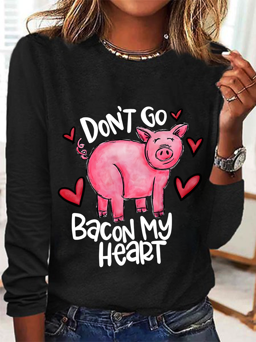 Don't Go Bacon My Heart Valentines Day Casual Long Sleeve Shirt