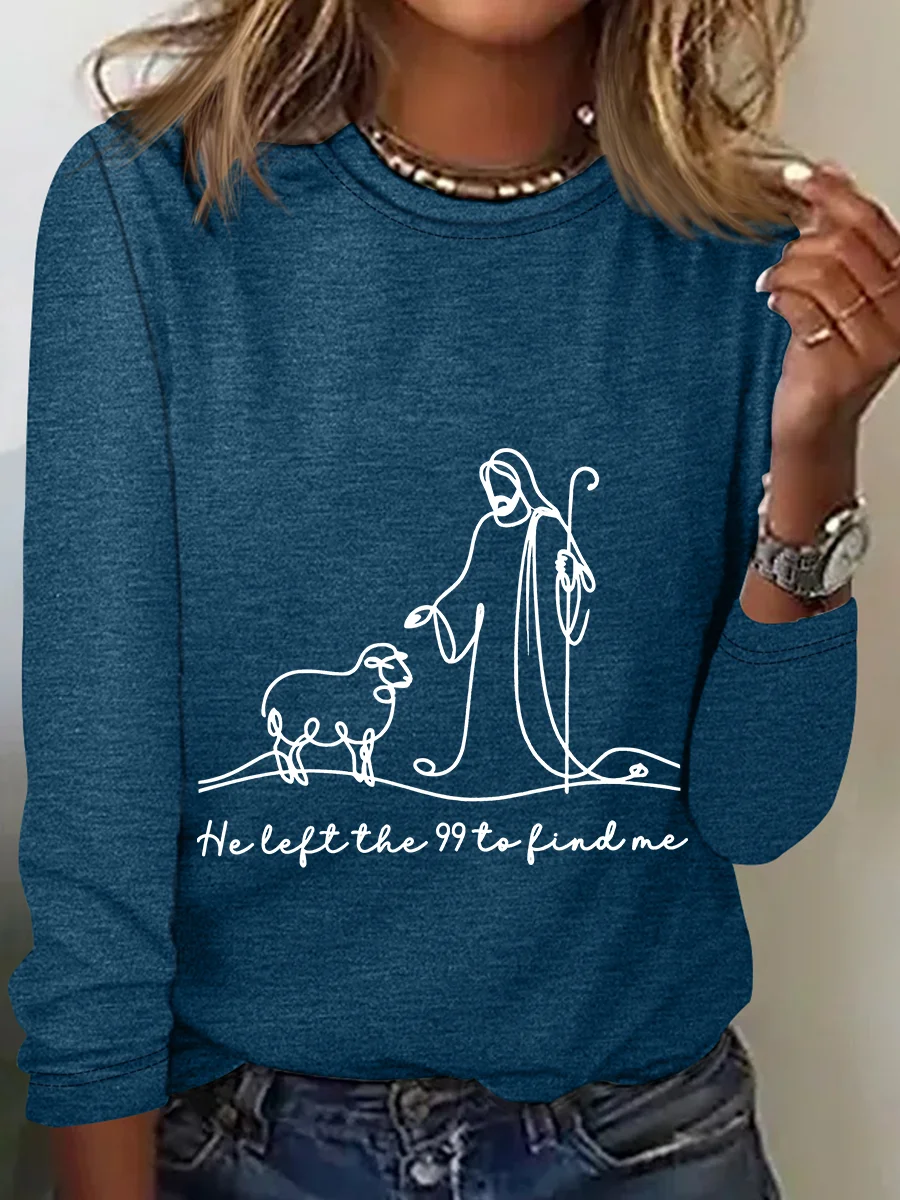 Christian Svg Lost Sheep Jesus He Left The 99 To Find Me Faith Casual Long Sleeve Shirt