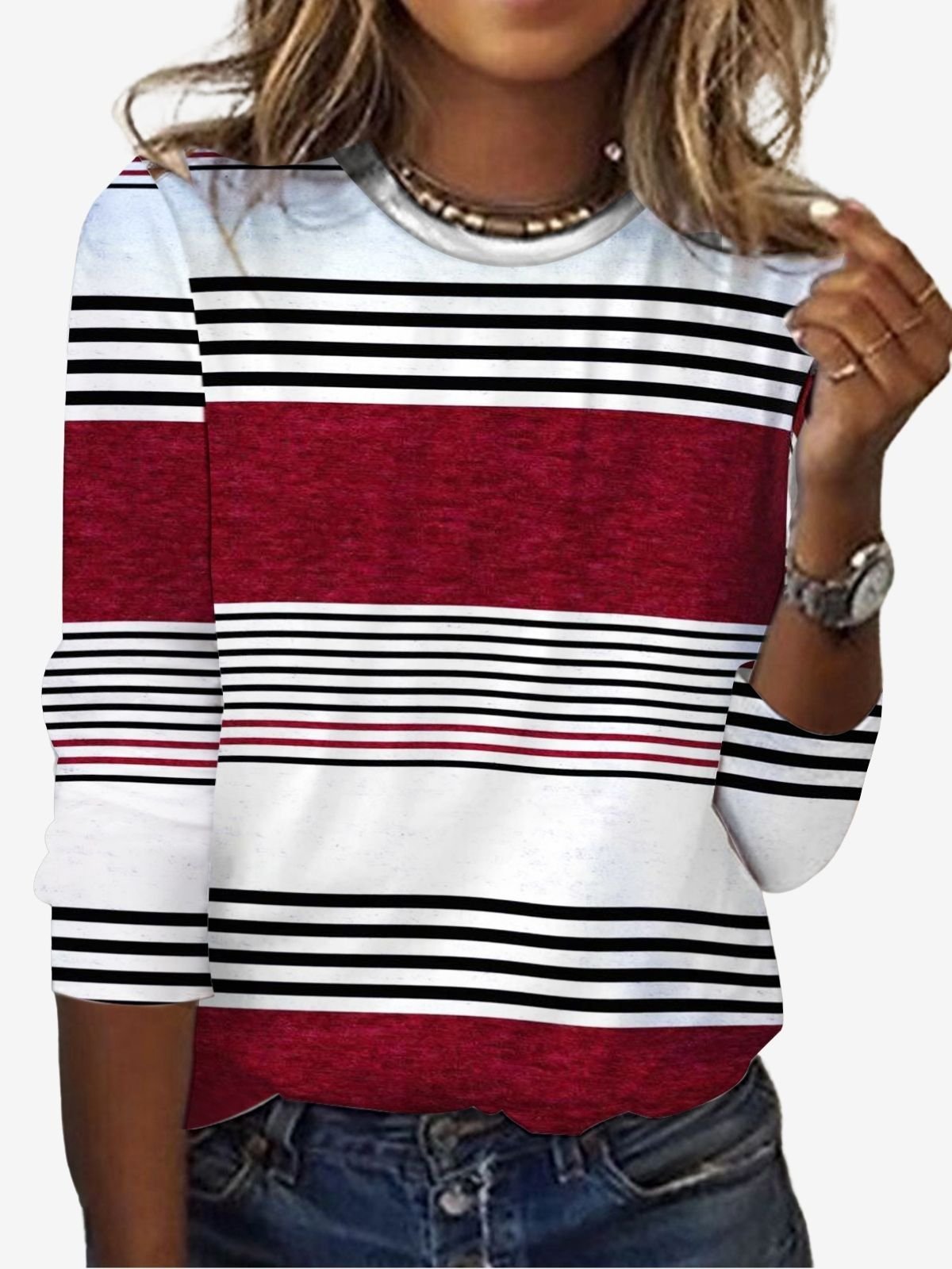 Striped Crew Neck Casual Crew Neck T-Shirt