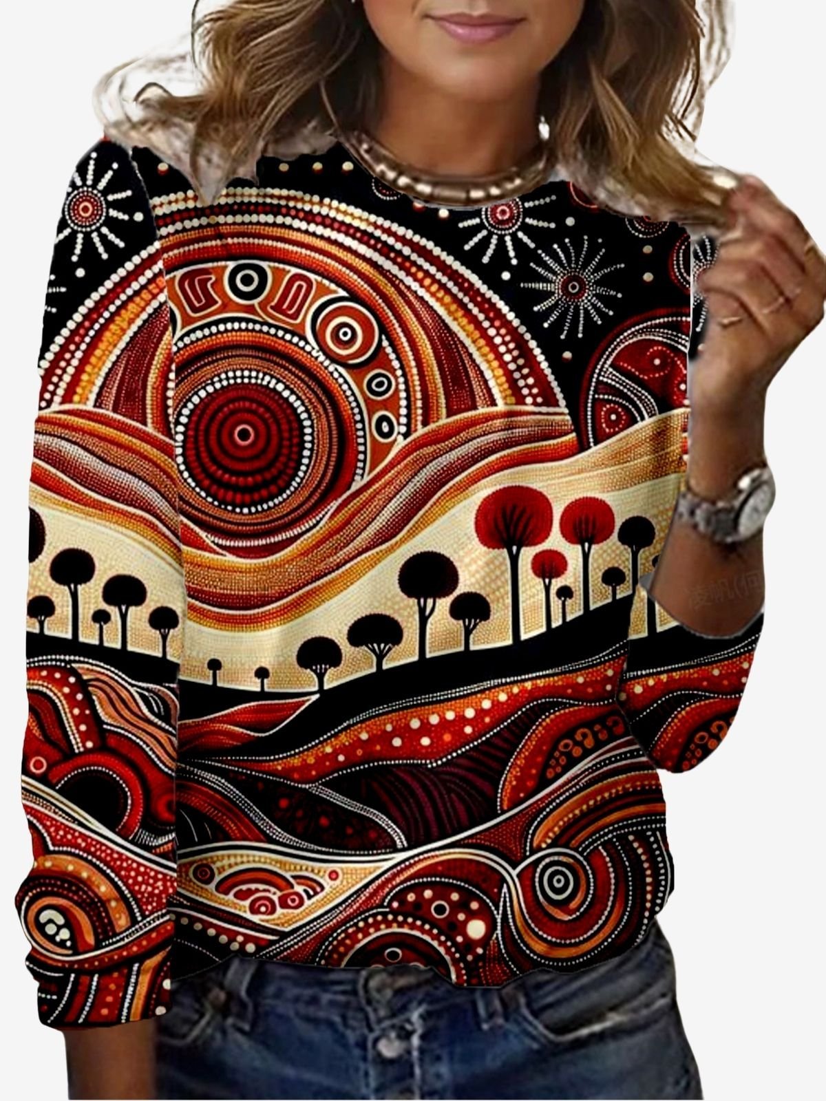 Abstract Print Long Sleeve Crew Neck T-shirt