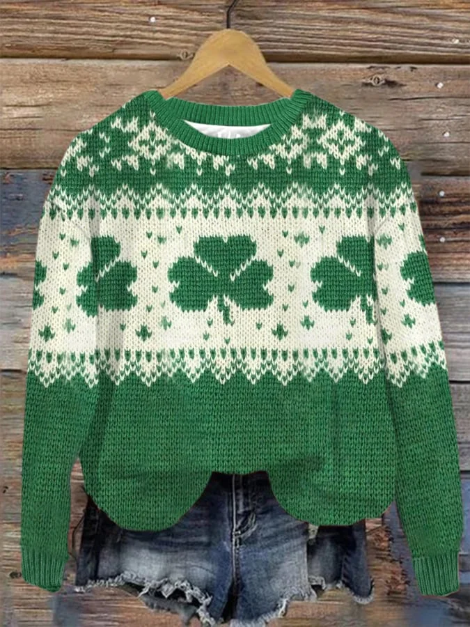 Ladies St. Patrick's Day Shamrock Loose Simple Festival Sweater