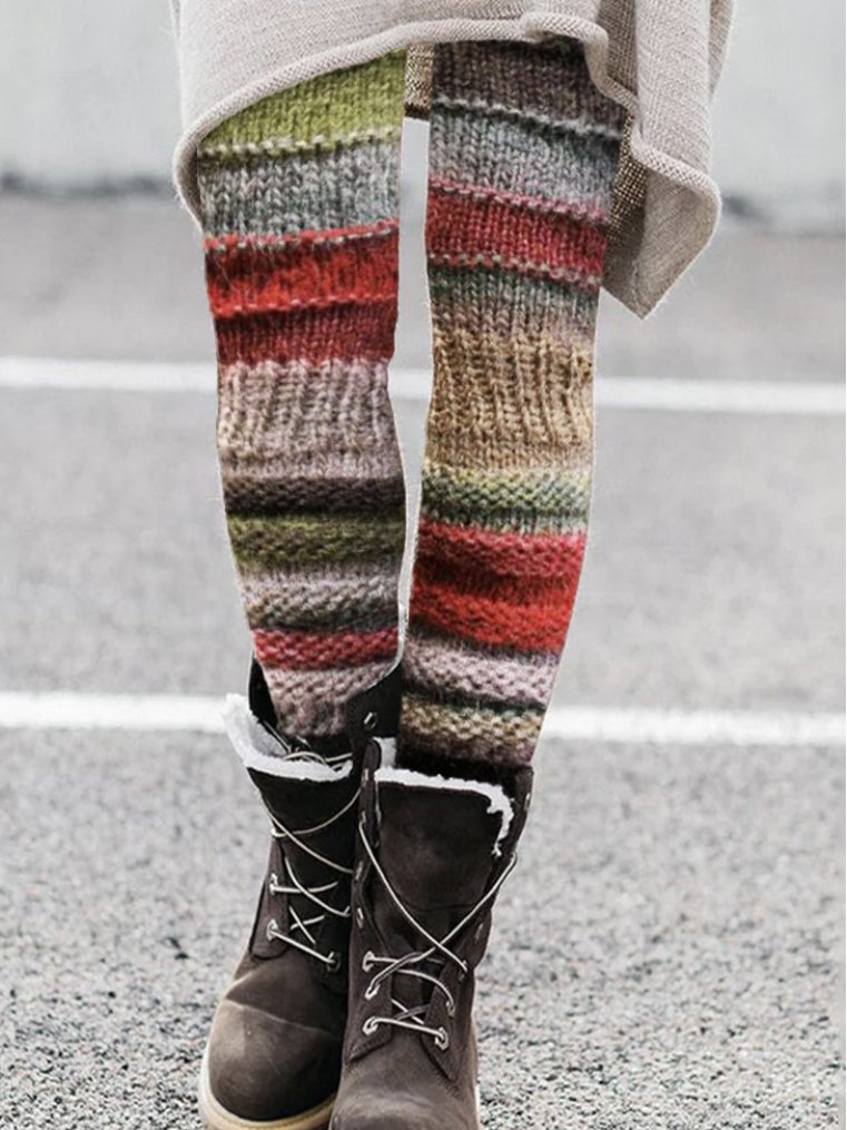 Multi colored striped sweater texture leggings