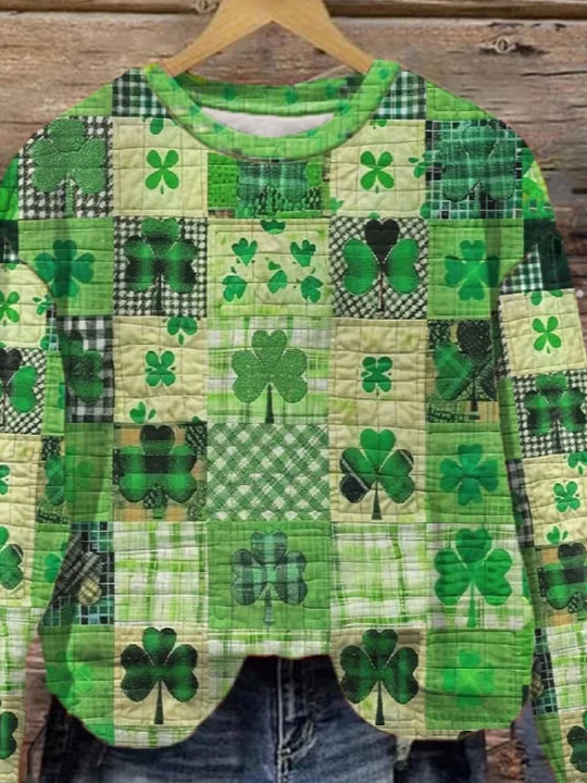 Women's St. Patrick's Day Art Plaid Print Casual Sweatshirt