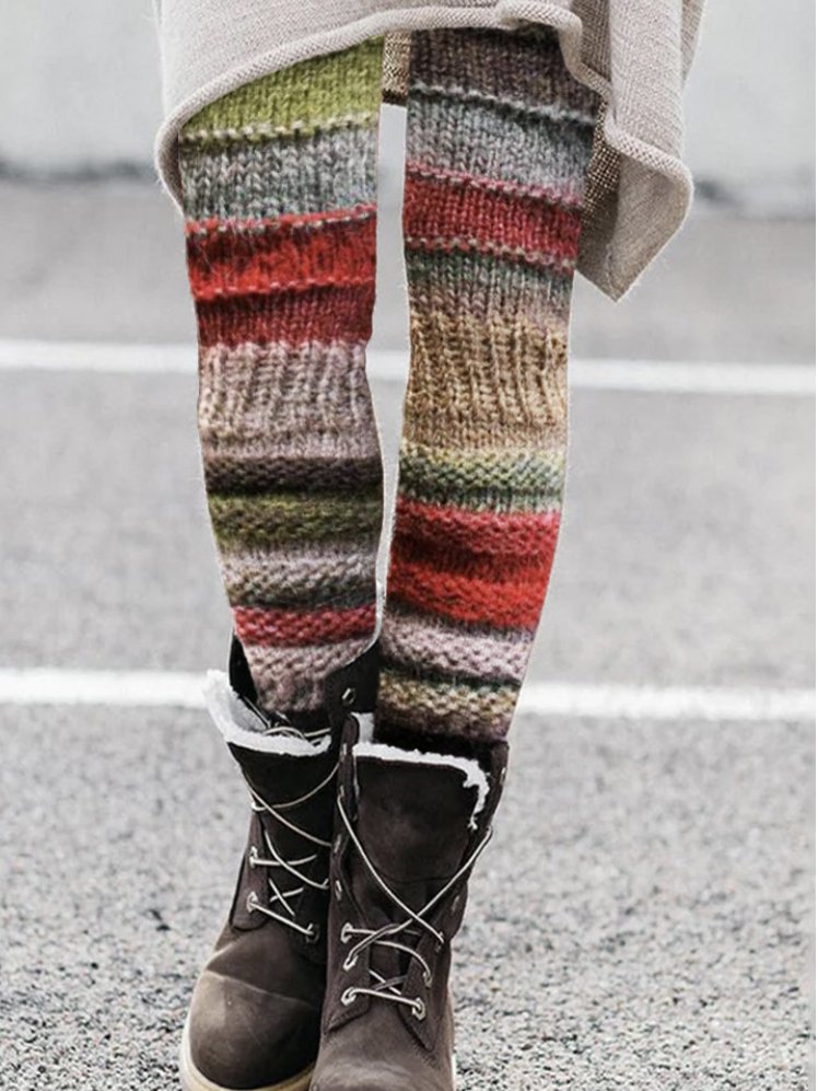 Multi colored striped sweater texture leggings