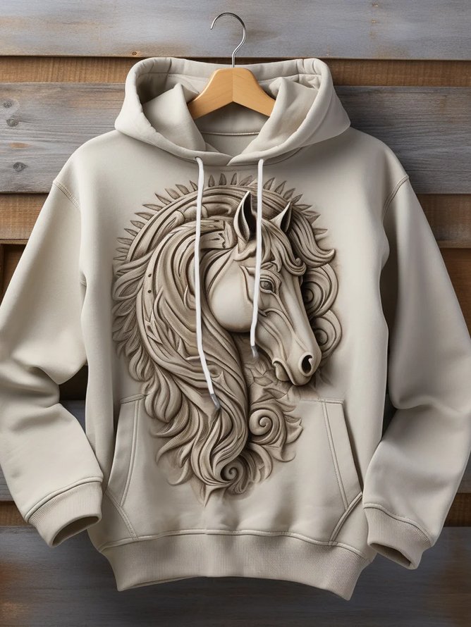 Men's Vintage Embossed Horse Print Hoodie