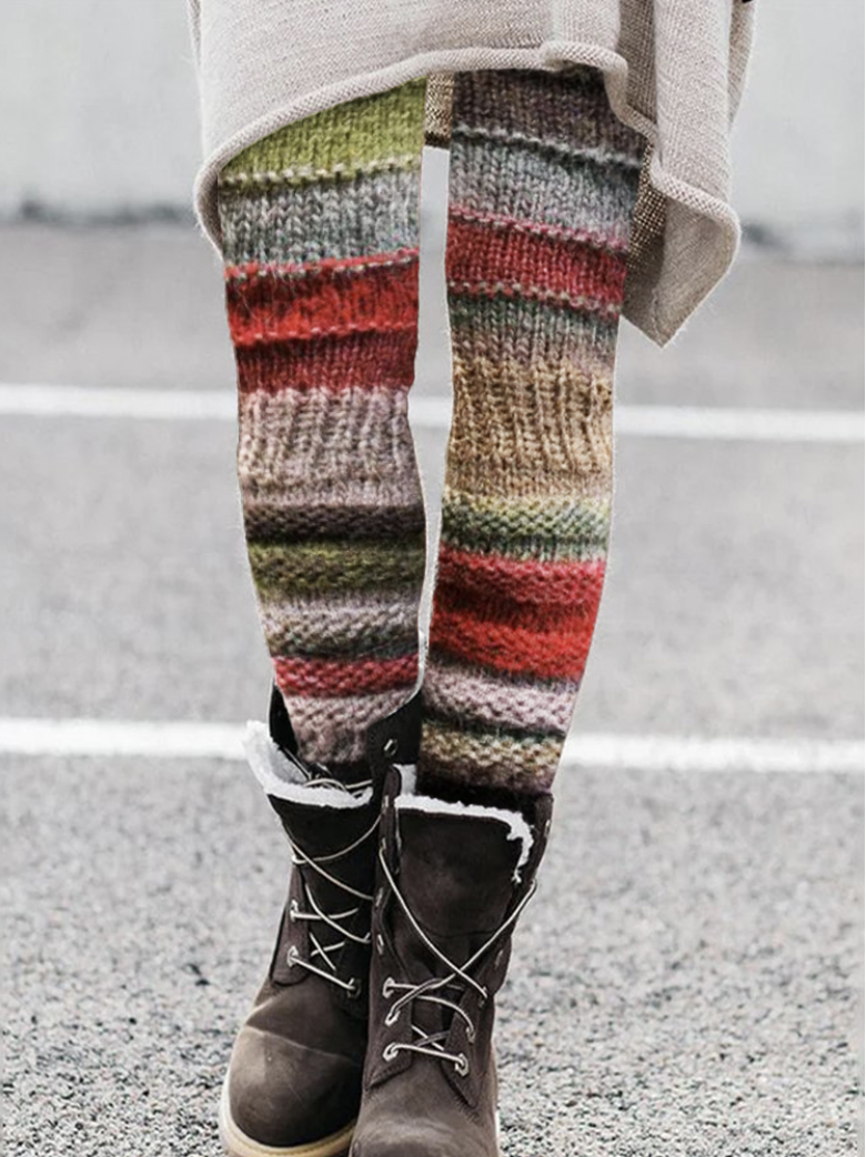 Multi colored striped sweater texture leggings