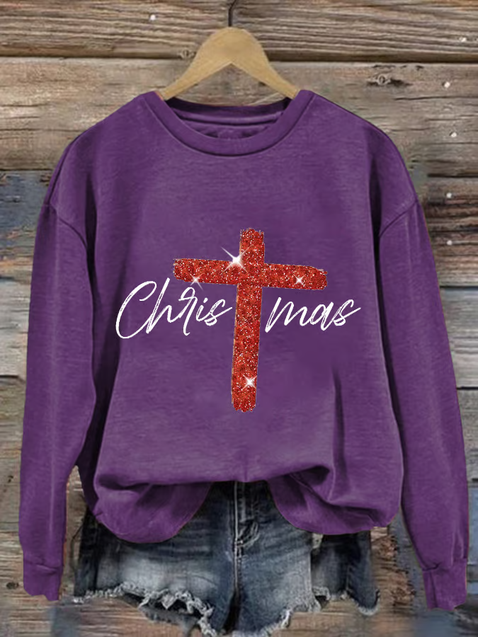 Retro Christmas Faith Cross Print Sweatshirt