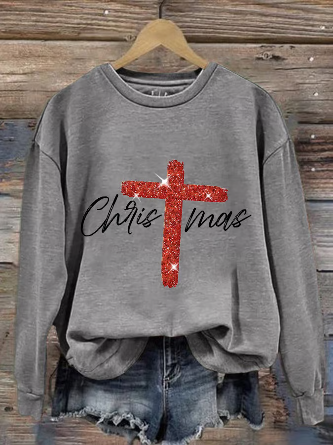 Retro Christmas Faith Cross Print Sweatshirt