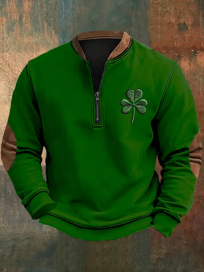 Men's St. Patrick's Day Print Zip-Up Sweatshirt