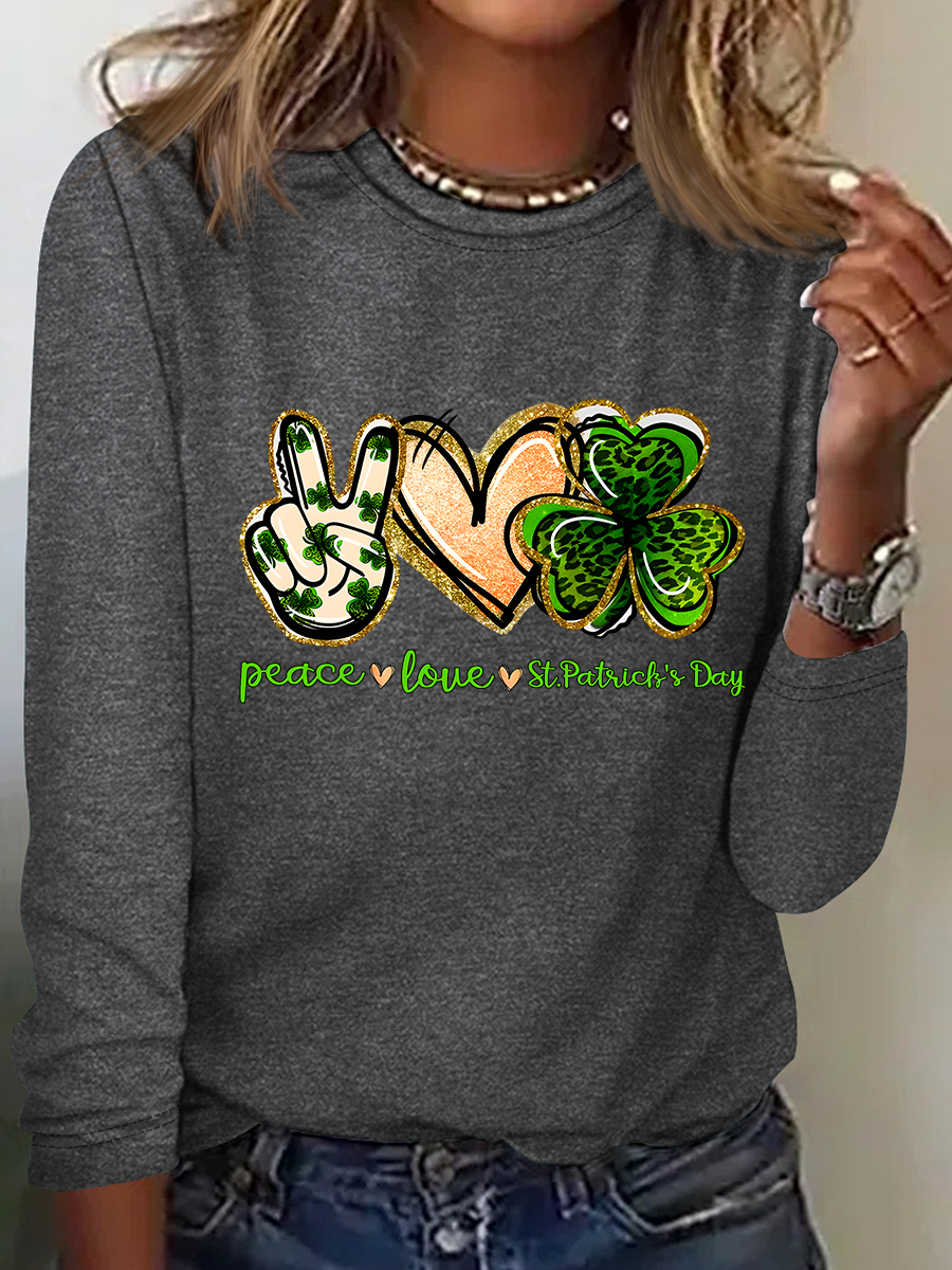 Peace, Love, St. Patrick's Day Casual Long Sleeve Shirt