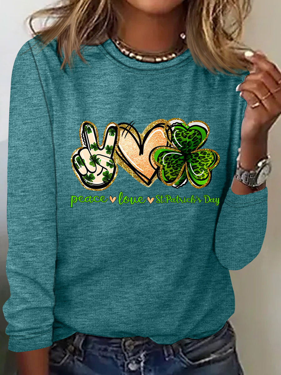 Peace, Love, St. Patrick's Day Casual Long Sleeve Shirt