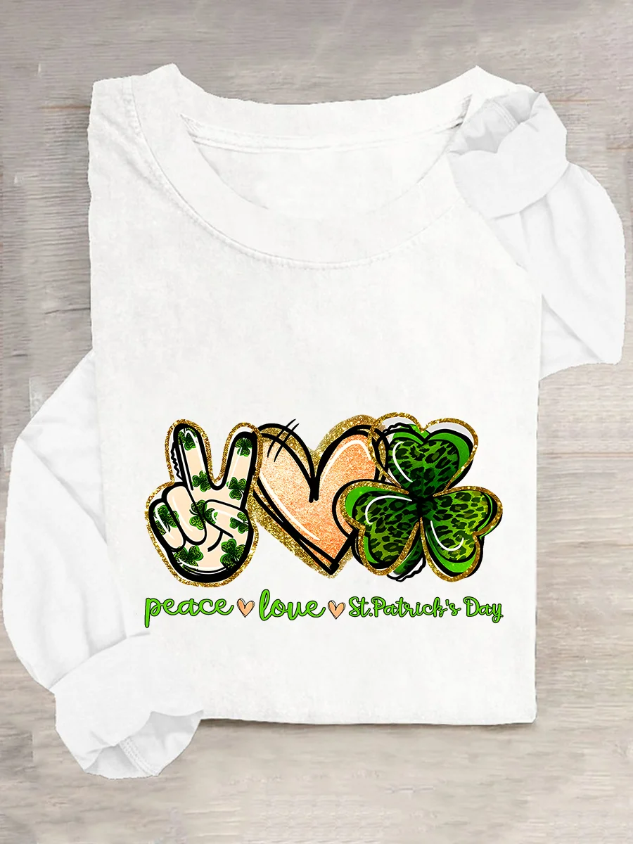 Peace, Love, St. Patrick's Day Casual Long Sleeve Shirt