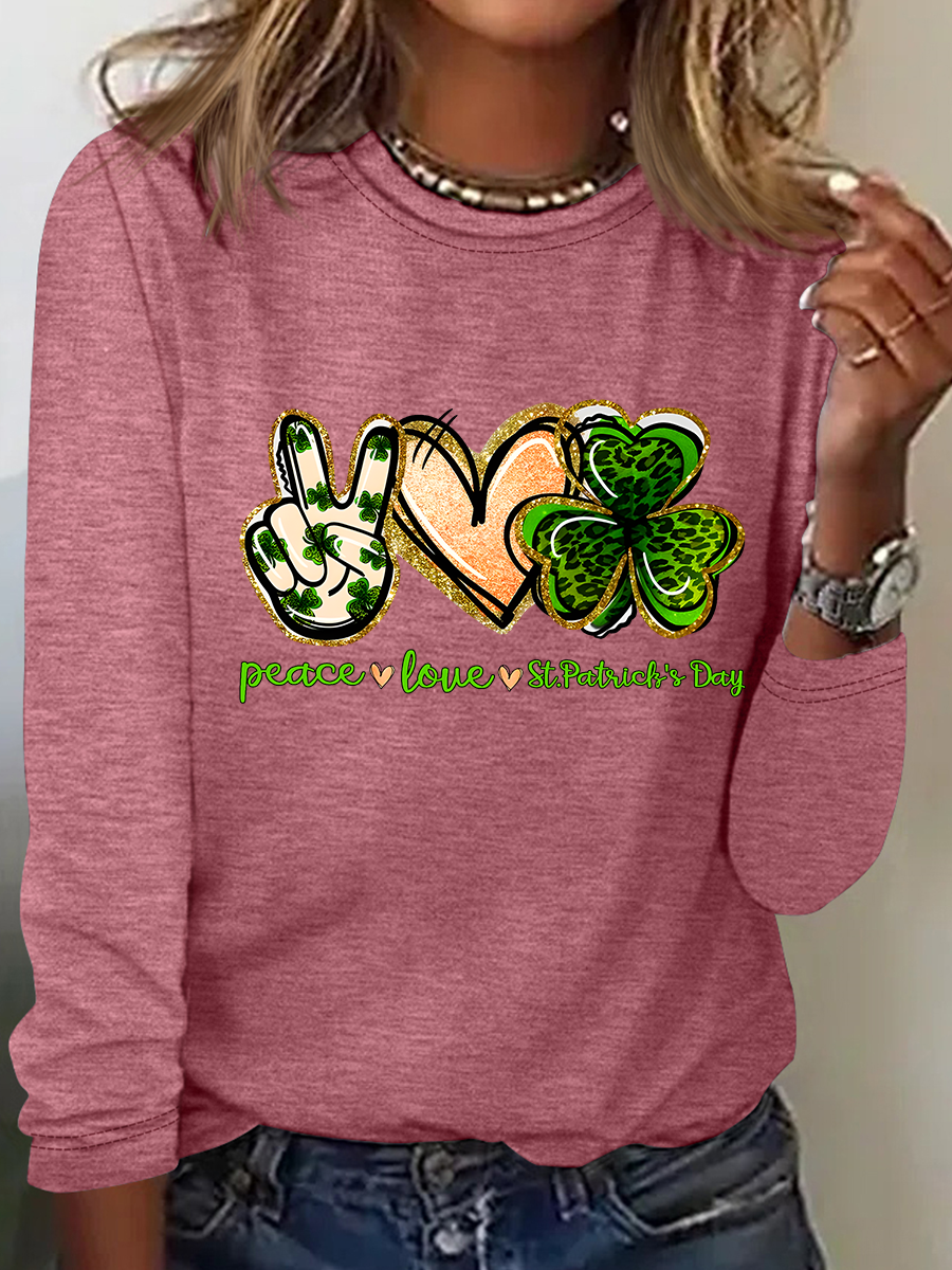 Peace, Love, St. Patrick's Day Casual Long Sleeve Shirt