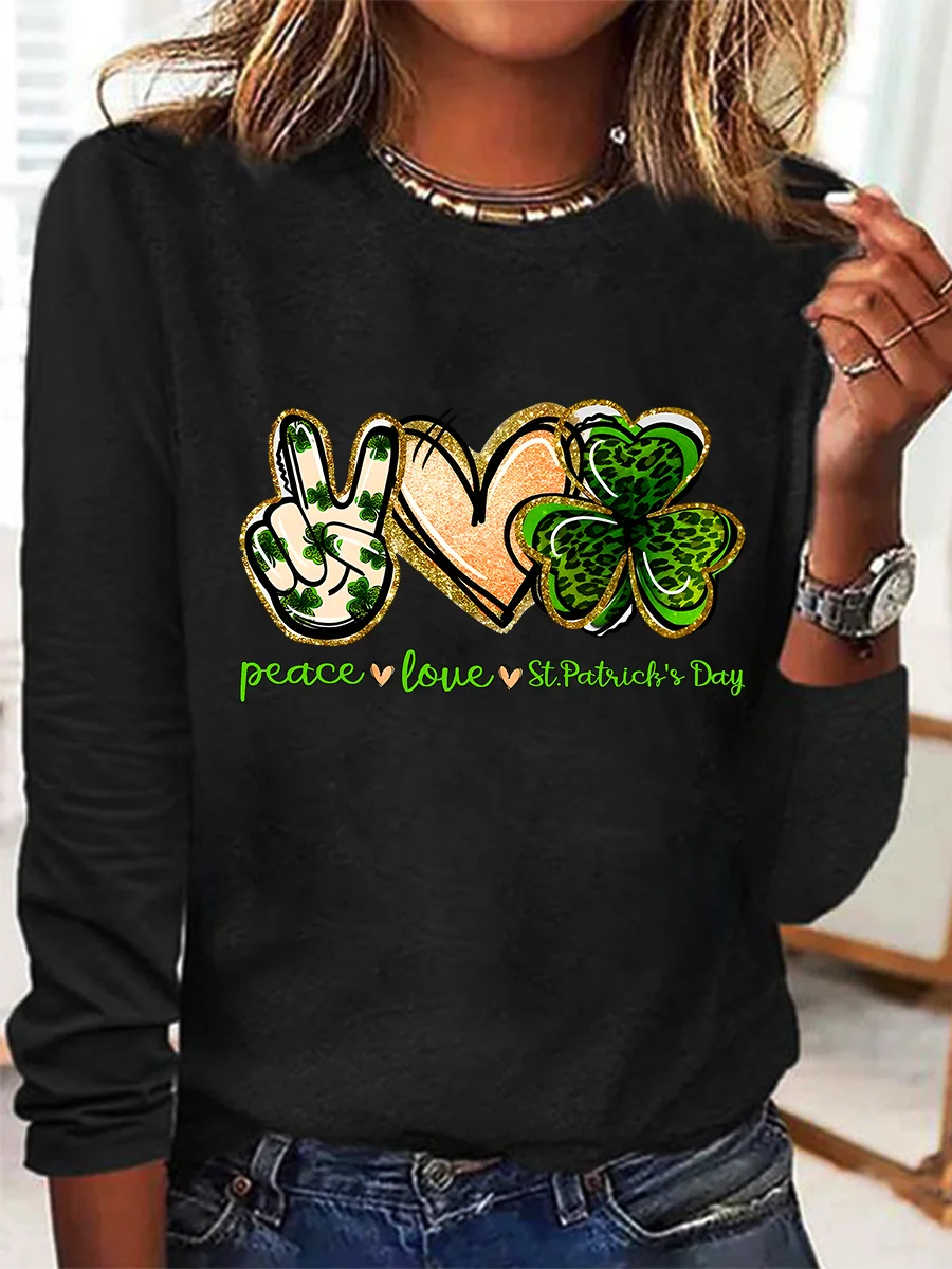 Peace, Love, St. Patrick's Day Casual Long Sleeve Shirt