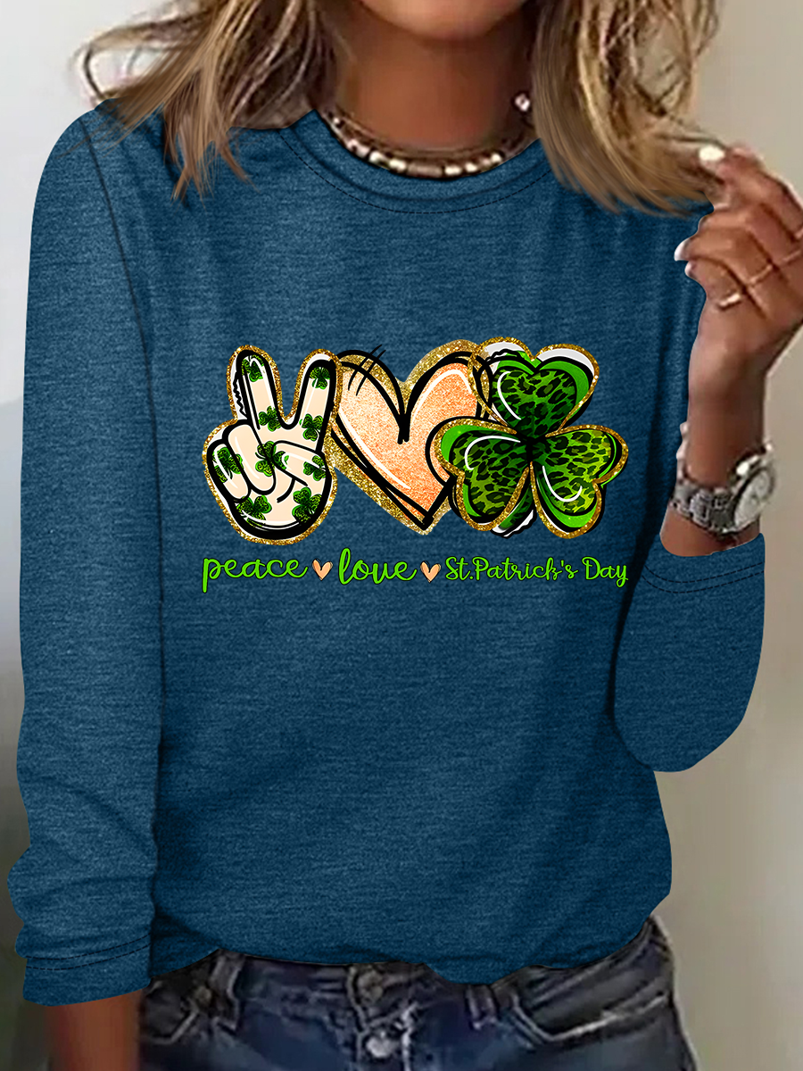 Peace, Love, St. Patrick's Day Casual Long Sleeve Shirt