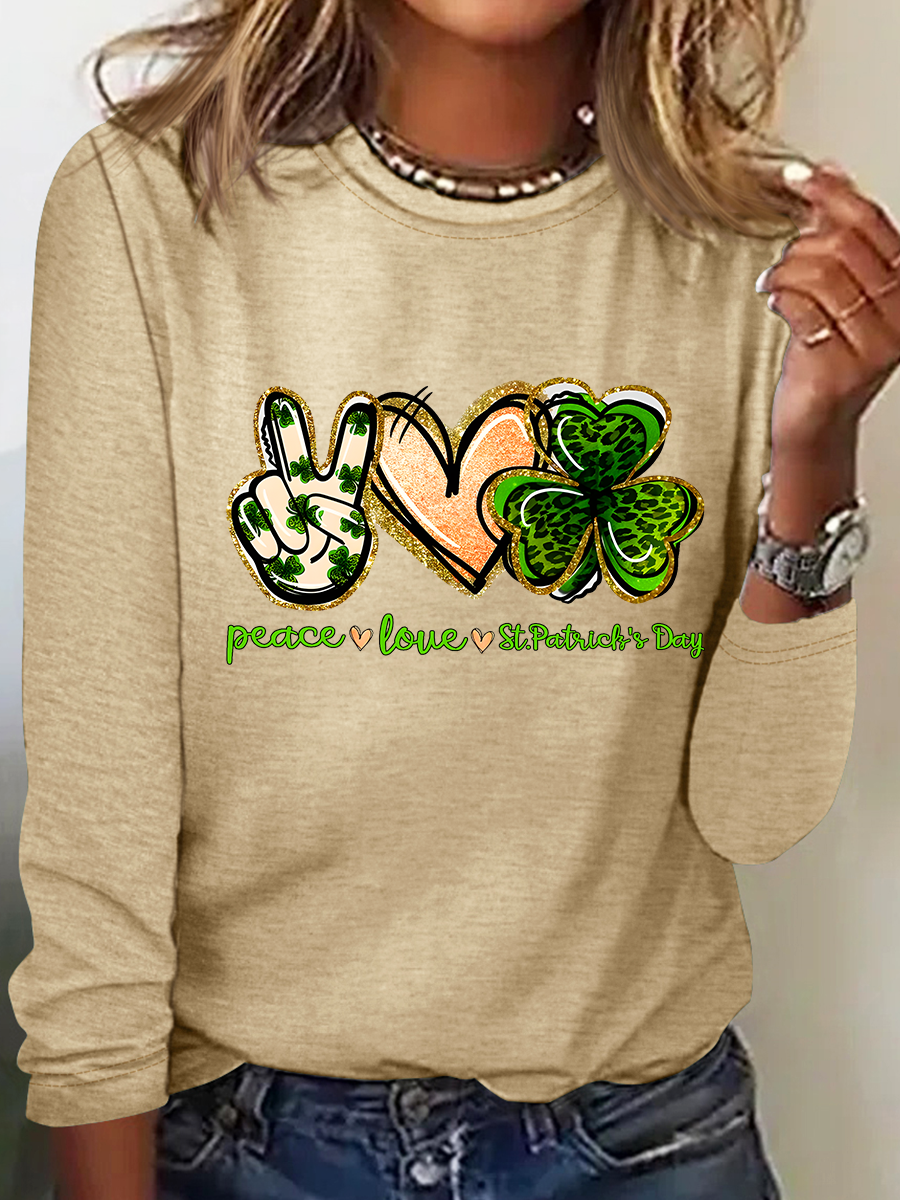 Peace, Love, St. Patrick's Day Casual Long Sleeve Shirt