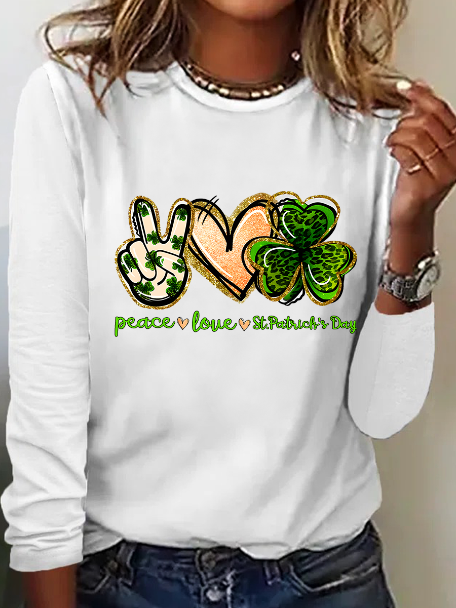 Peace, Love, St. Patrick's Day Casual Long Sleeve Shirt