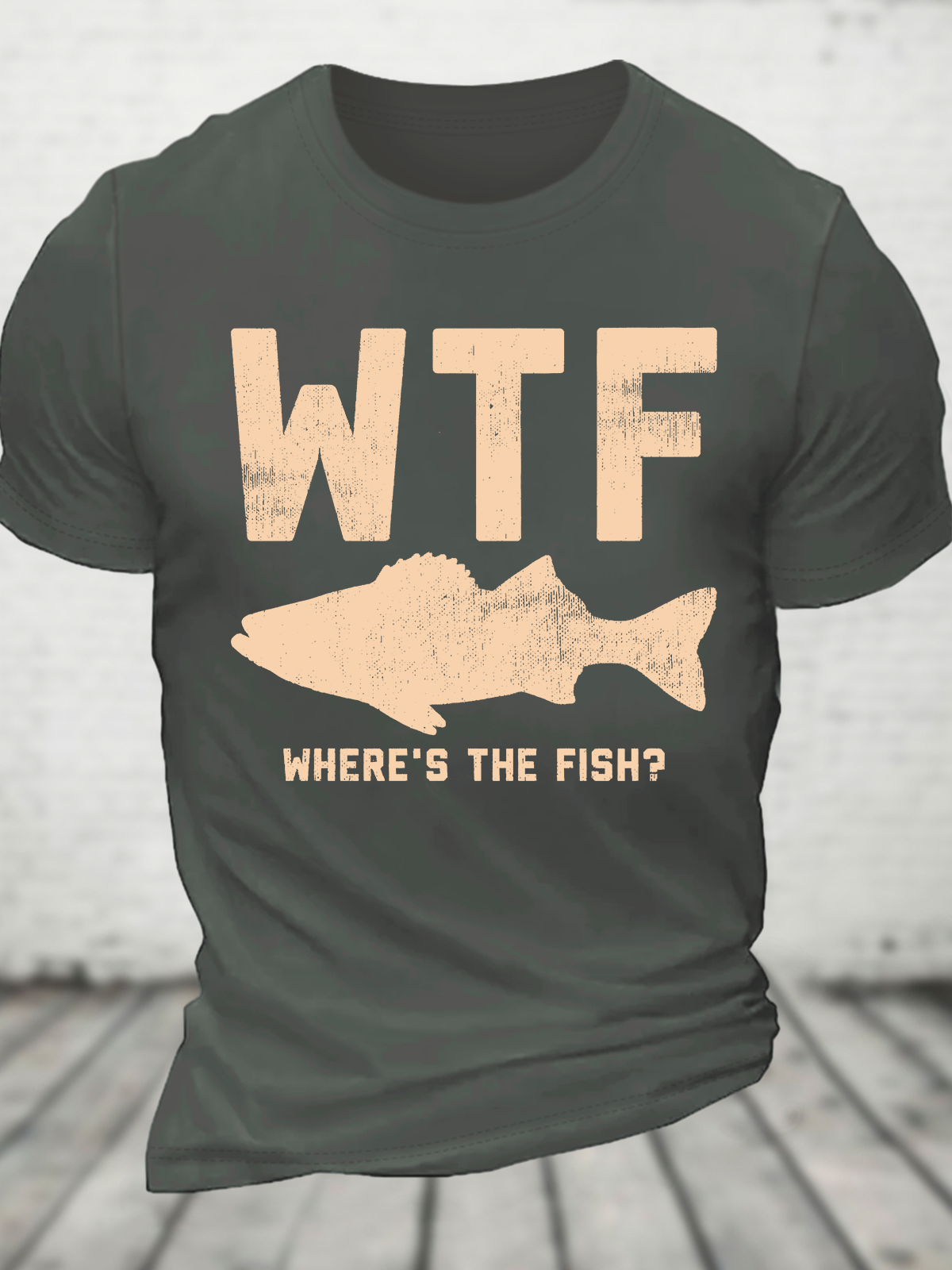 Wtf Where's The Fish, Mens Fishing Cotton T-Shirt