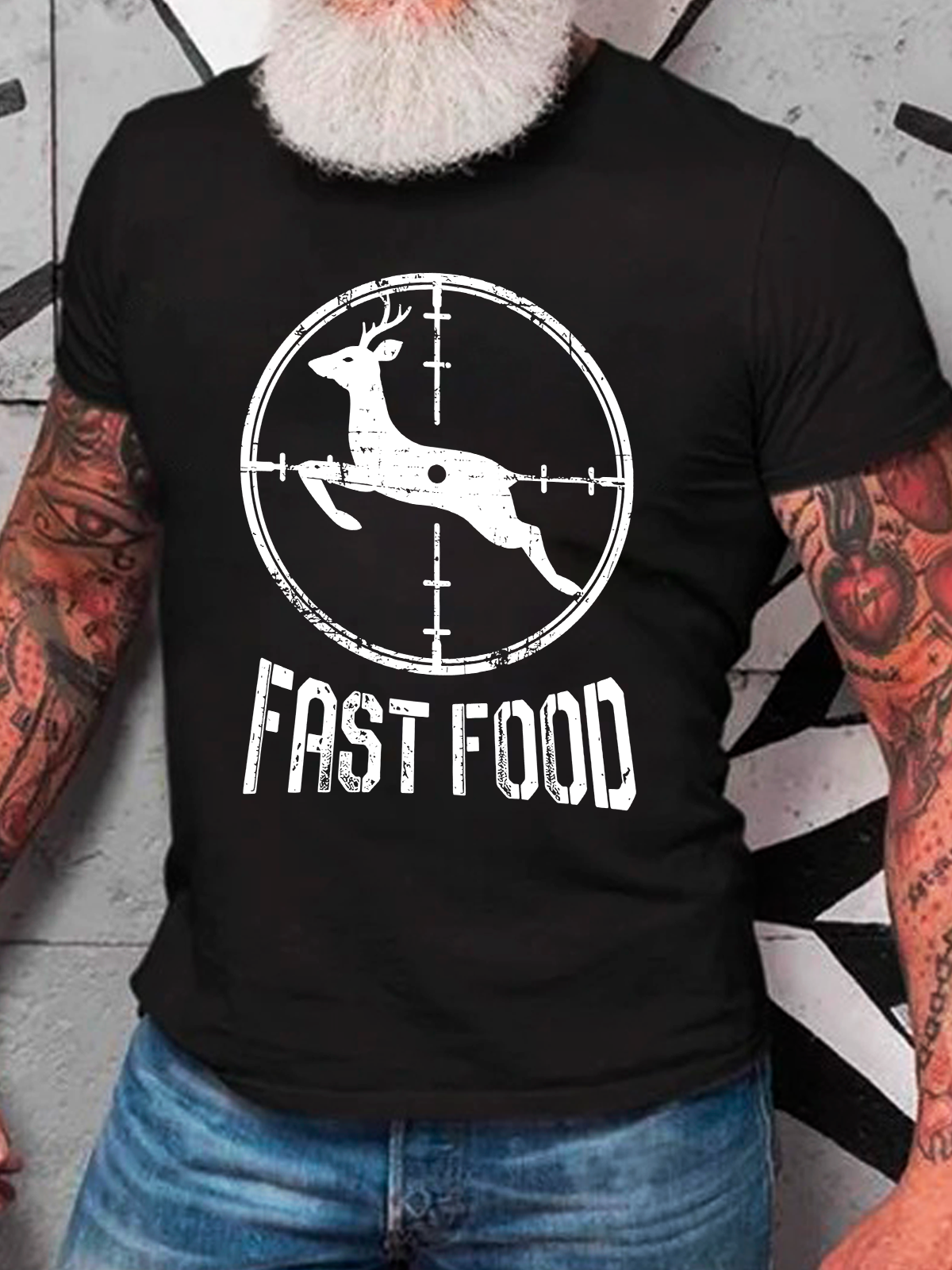 Men's Funny Fast Food Hunting Tee Cotton T-Shirt