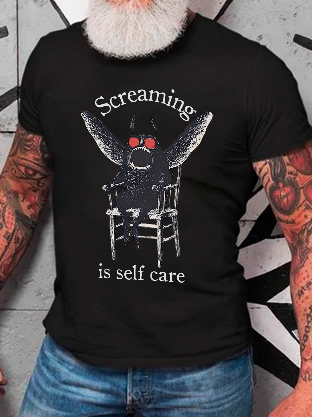 Mothman Screaming Is Self Care Cotton T-shirt