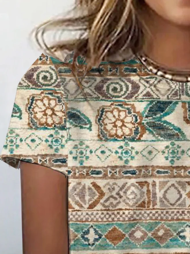 Ethnic Print Short Sleeve Crew Neck T-shirt