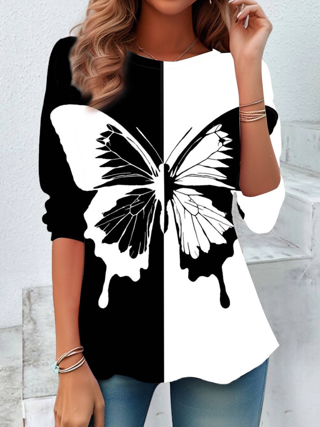 Butterfly Print Long Sleeve T-Shirts