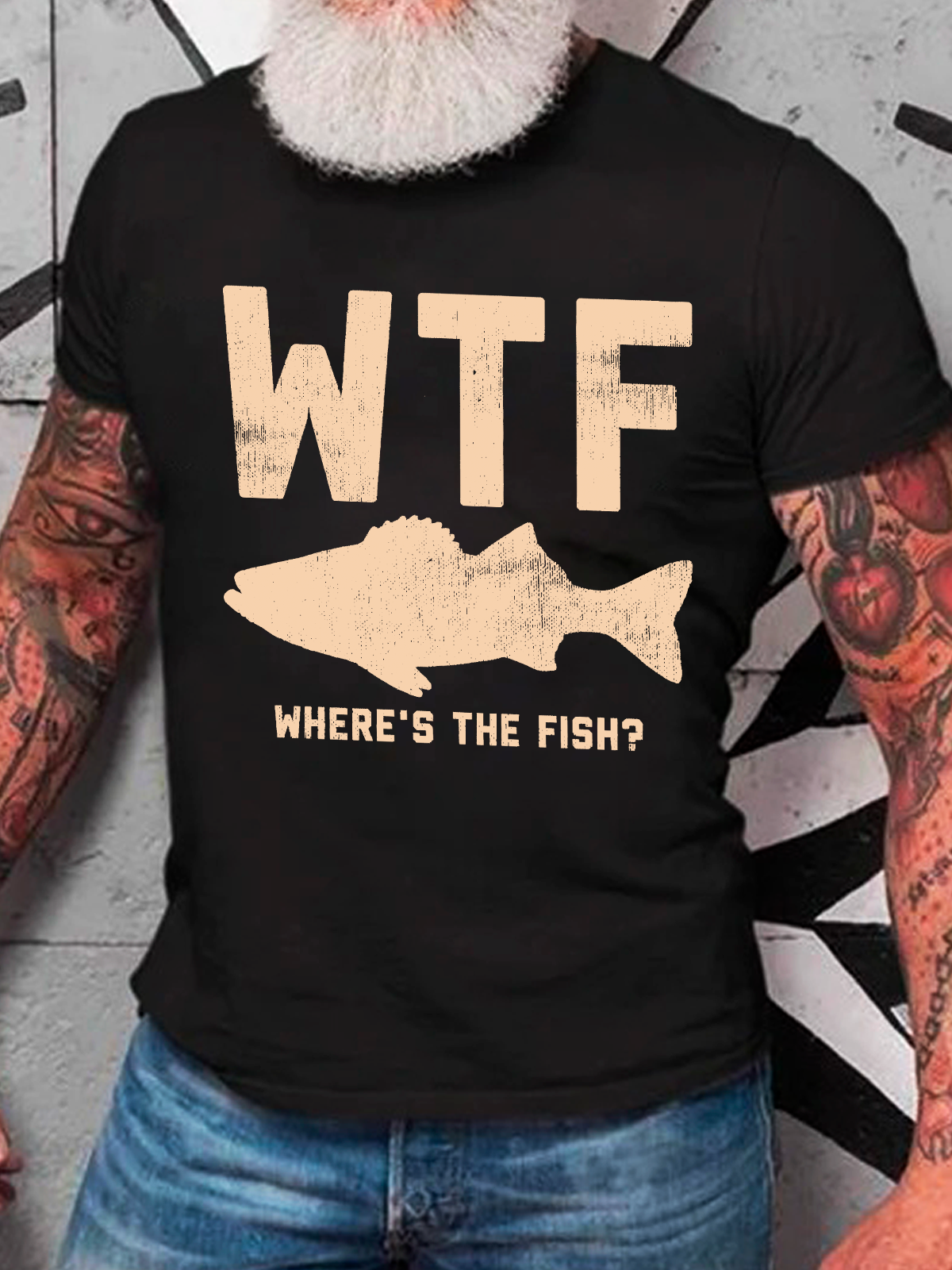 Wtf Where's The Fish, Mens Fishing Cotton T-Shirt