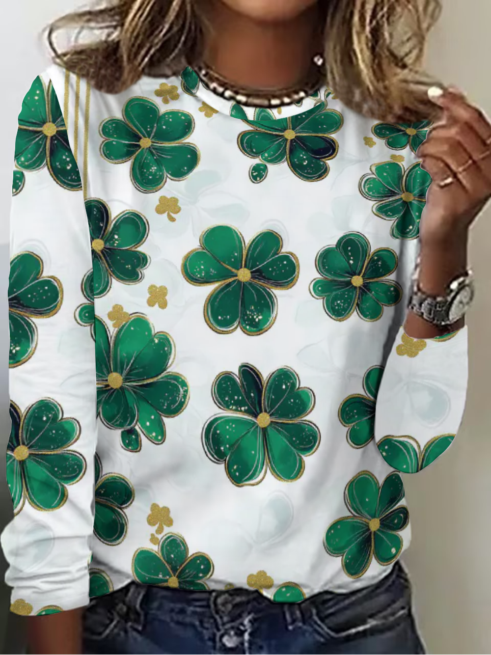 St. Patrick's Day Clover Casual Long Sleeve Shirt