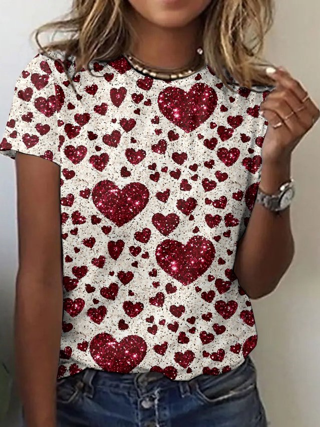 Sparkling Love Pattern Short Sleeve T-shirt