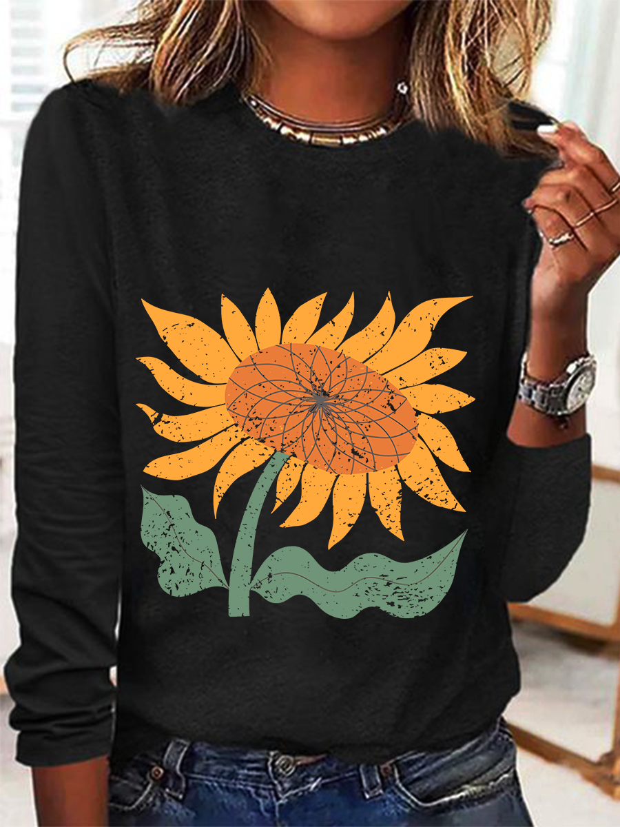 Boho Sunflower Casual Long Sleeve Shirt