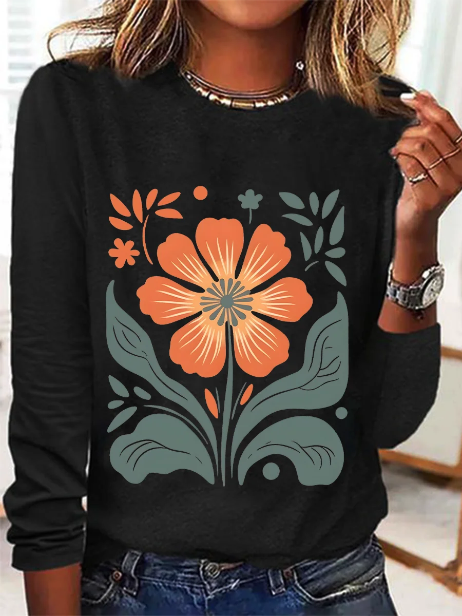 Retro Floral Casual Long Sleeve Shirt