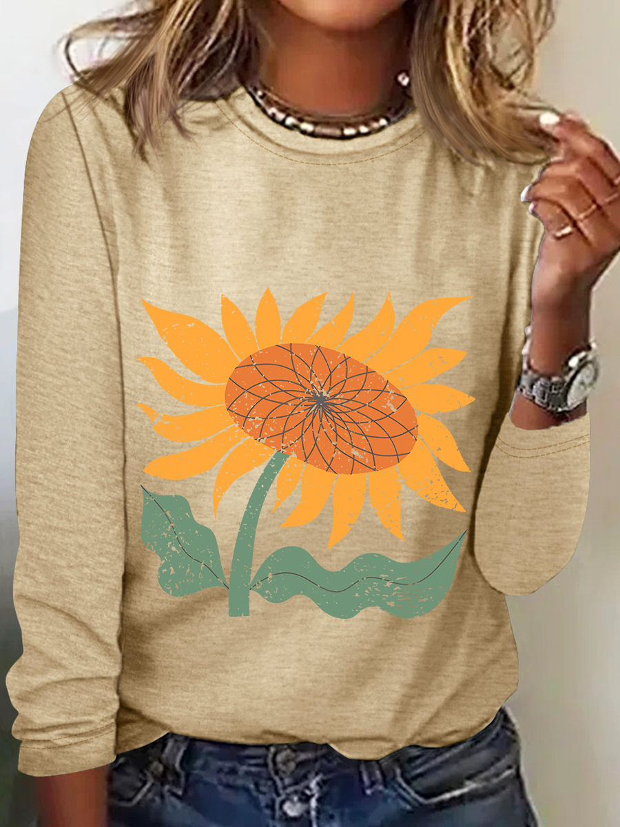 Boho Sunflower Casual Long Sleeve Shirt