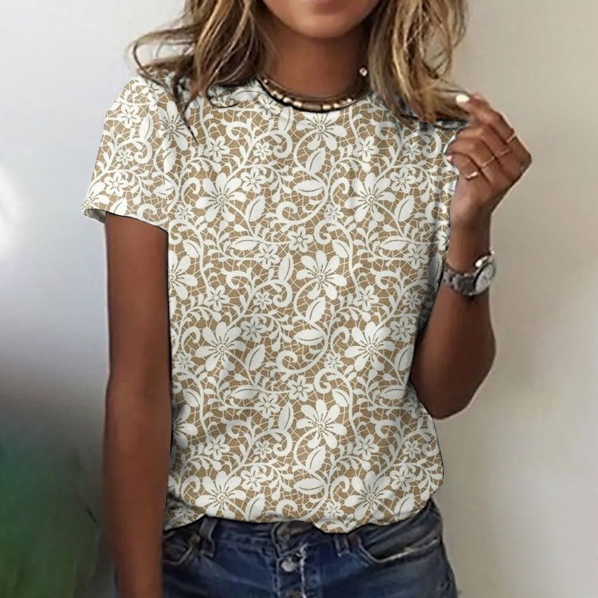 Lace floral short sleeved T-shirt